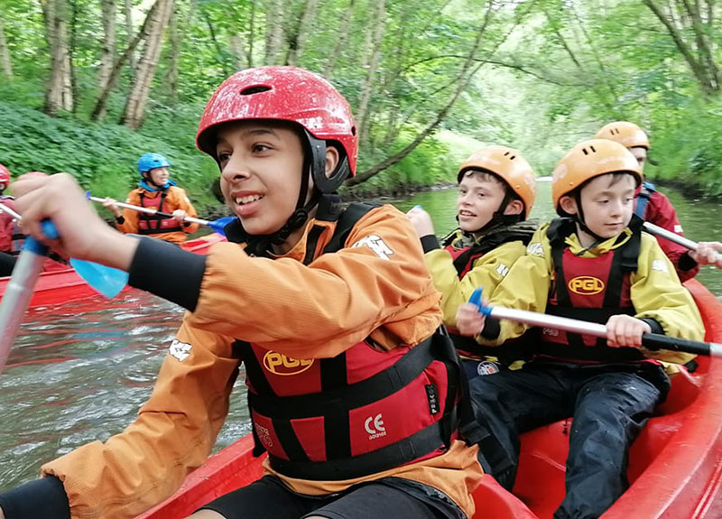 Water rafting at camp
